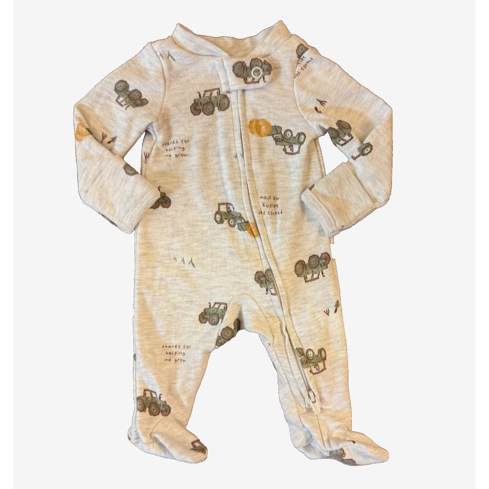 Carters Preemie Baby Boy Sleeper Tractor Outfit Zipper Thanks Helping Me Grow